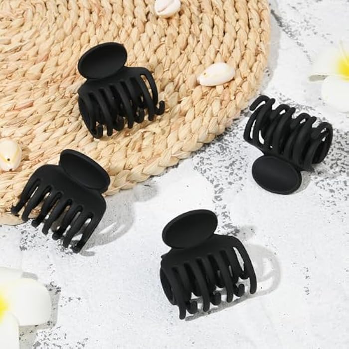 DEEKA Hair Clips Small Claw Clips for Thin Short Hair 4 Pack Double Row Teeth 1.6" Medium Matte Non-slip Accessories for Women and Girls -Black - Image 4